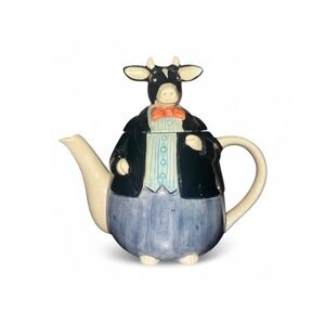 Otagiri Novelty Cow Teapot Formal Tuxedo Bowtie Farmhouse Kitchen‎ Decor